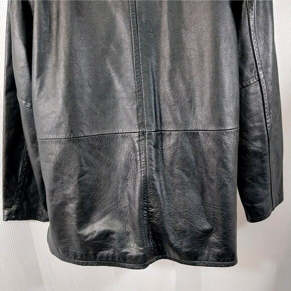 WILSONS LEATHER! THICK, LUXE BLACK GENUINE LEATHER STADIUM LENGTH JACKET! SZ L - Picture 9 of 13